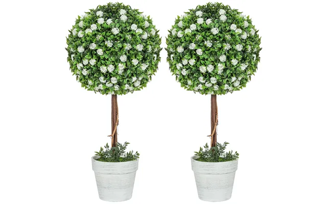 Homcom Set Of 2 Artificial Plants With Rose Flower In Pot, 60cm - White