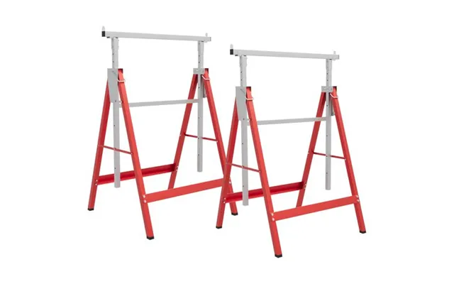 Homcom Set Of 2 Steel Saw Horses Telescopic Builders Work Bench Folding Red