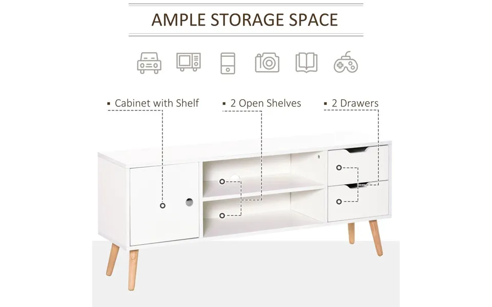 Homcom Tv Stand For Tvs Up To 50 - Tv Console Cabinet With Open Storage Shelf And Drawers For Living Room