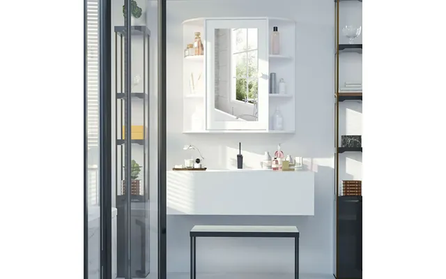 Homcom Wall Mounted Bathroom Cabinet With Mirror Single Door Storage Organizer 2-tier Inner Shelves White product image