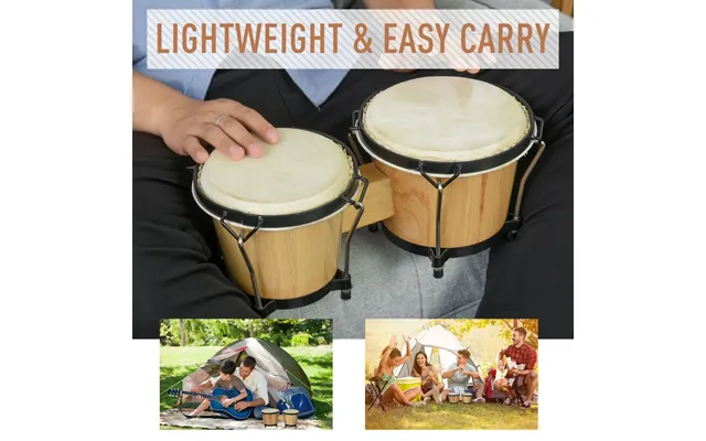 Homcom Wooden Bongo Drums - 20cm & 18cm Bongs W Drum Head