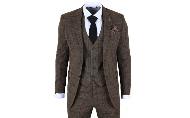 Im11 - Men's Dark Brown 3 Piece Plaid Check Suit