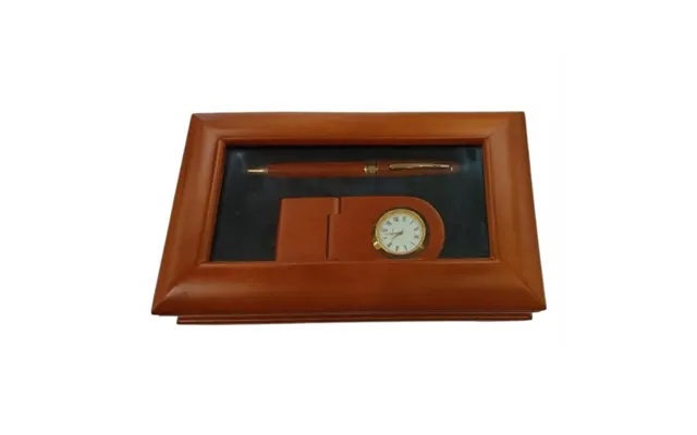 Imperial Desk Clock With Wood Matt Brown Gold Trim Ball Pen Imp69 Clock Gift Set - Clearance Needs Re-battery & Refill