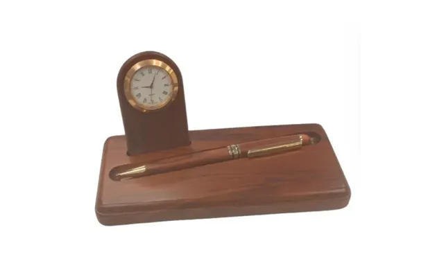 Imperial Miniature Desk Clock With Wood Matt Brown Gold Trim Ball Pen Imp302 Clock Gift Set - Clearance Needs Re-battery