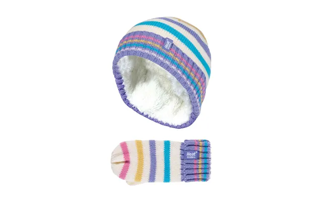 Kids Fleece Lined Knitted Striped Colourful Winter Thermal Hat & Mittens Set - 3-6 Years Multi Stripe product image