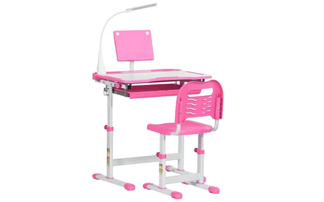 Kids Study Desk And Chair Set W Adjustable Height, Storage Drawer - Pink product image