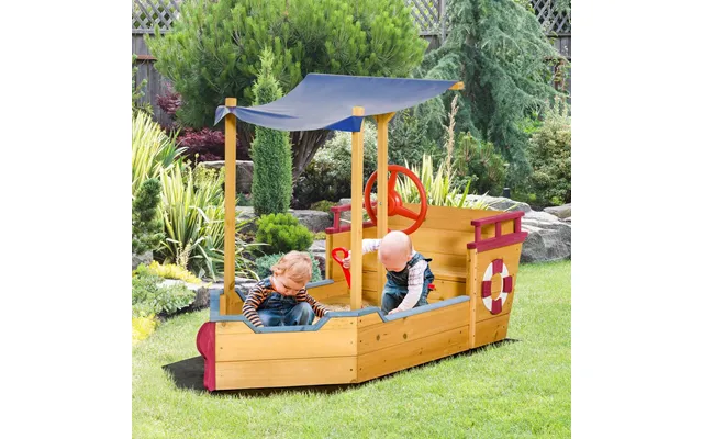 Kid's Wood Sandbox Pirate Sandboat W Canopy - Quality Outdoor Toy