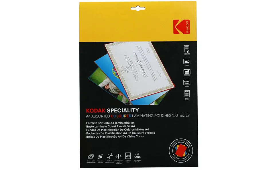 Kodak Speciality Assorted 150 Micron Coloured A4 Laminating Pouches - Pack Of 12
