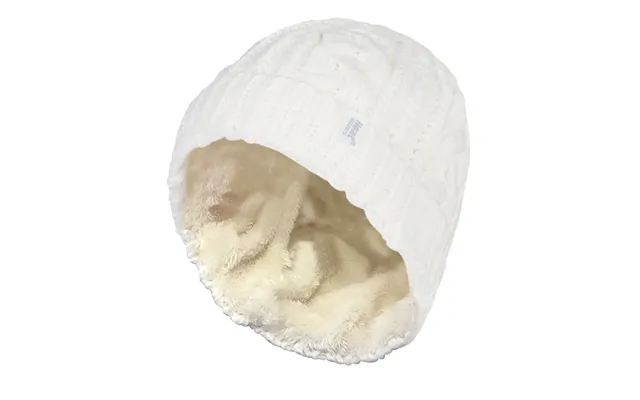 Ladies Cable Knit Fleece Lined Turnover Hat For Winter - One Size Cream