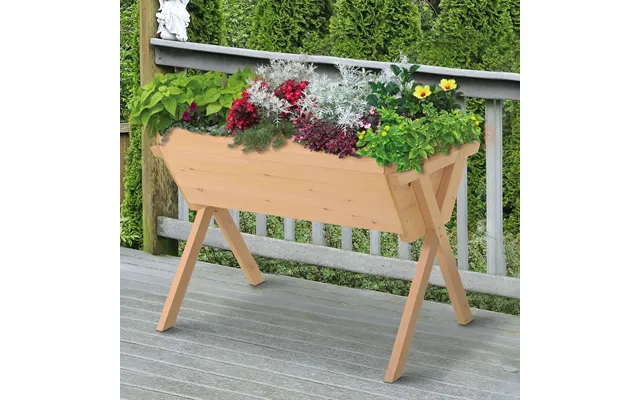 Large Fir Wood Raised Plant Stand Oak Tone