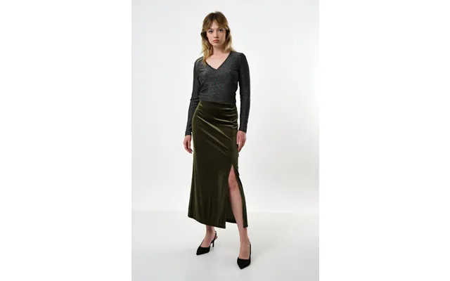 Mahee Velvet Midi Skirt - Sage