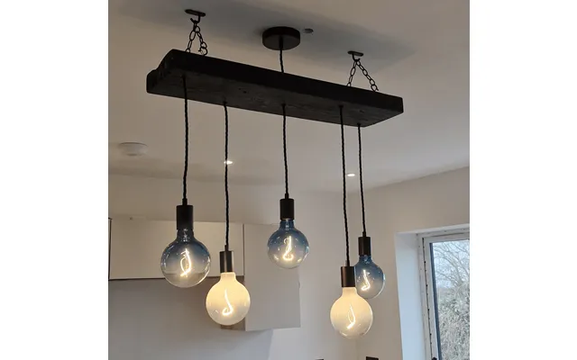 Matt Black Canopy Wooden Beam Chandelier - 1m 9 Bulb Holders product image