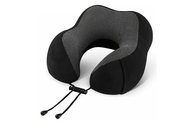 Memory Foam Travel Pillow Neck Support Cushion Drawstring Portable Travelling - Black