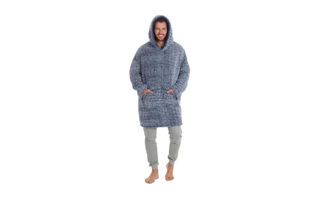 Men Oversized Sherpa Hoodie Full-zip Fleece Pullover Wearable Blanket - One Size Grey
