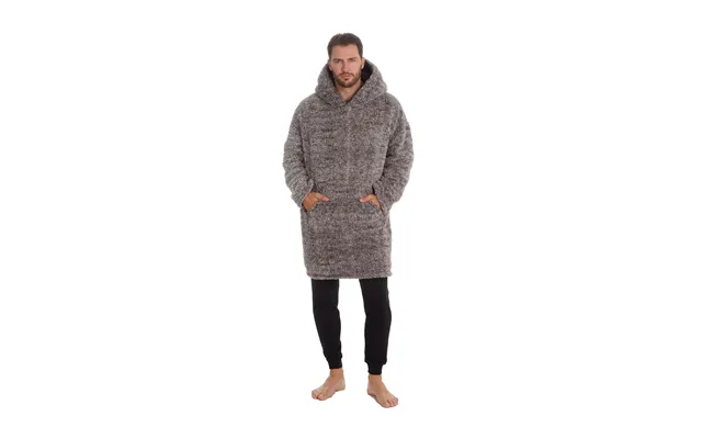 Men Oversized Sherpa Hoodie Full-zip Fleece Pullover Wearable Blanket - One Size Navy