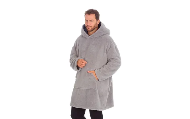 Mens Oversized Fleece Hoodie Loungewear Hooded Blanket Snuggle Pyjamas Top - One Size Grey
