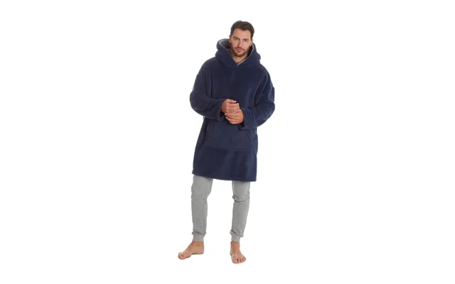 Mens Oversized Fleece Hoodie Loungewear Hooded Blanket Snuggle Pyjamas Top - One Size Navy