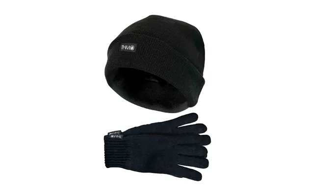 Mens Thinsulate Knitted Thermal Hat & Gloves Set For Winter - L-xl Black