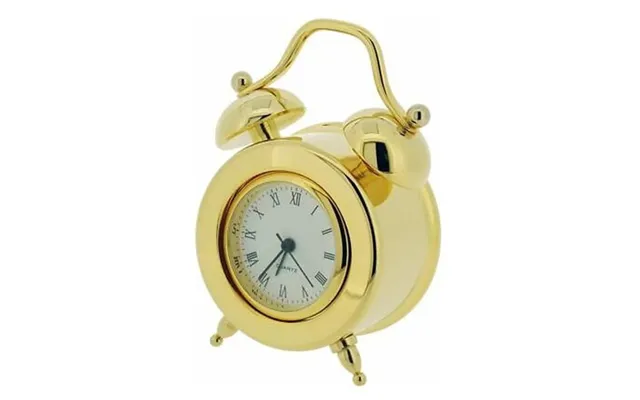 Miniature Clock Gold Plated Double Bell Solid Brass Imp94 - Clearance Needs Re-battery