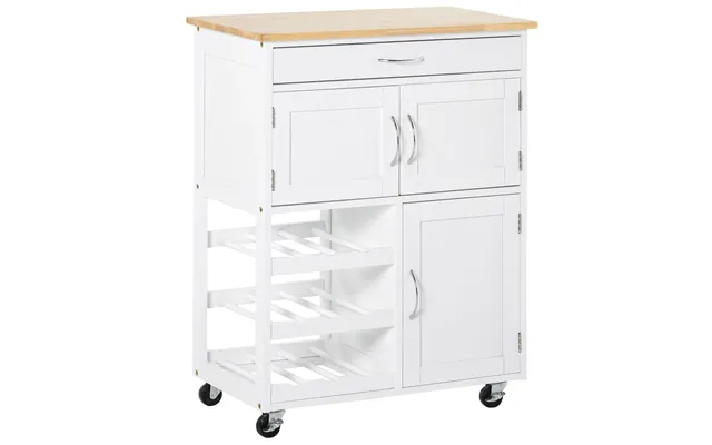 Modern Kitchen Trolley Rolling Island Storage Cart Drawer 9 Bottle Rack White product image
