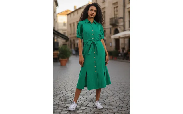 Mollie Baby Cord Puff Sleeve Midi Dress - 10 Green product image