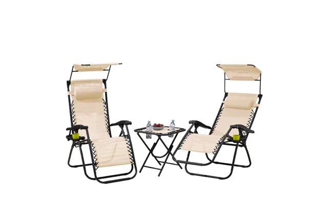 Neo Beige Folding Portable Zero Gravity Chairs And Table Set product image