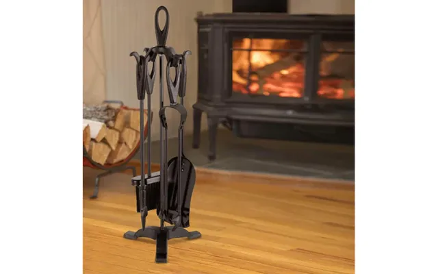 Neo Black Fireplace Fireside 5 Piece Set Including Stand