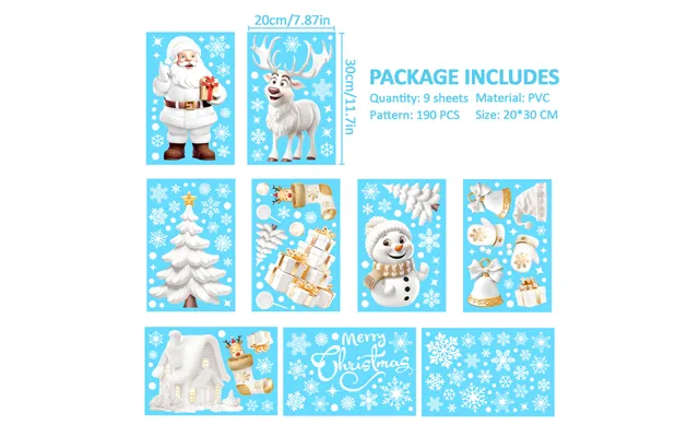 Nepfa - Double Sided Xmas Window Stickers Christmas Scene, White Christmas Snowflake Reindeer Stickers, Static Window Cl