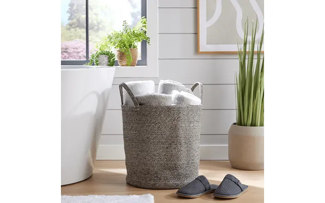 Olivia Rocco Large Woven Cotton Laundry Basket With Handles Durable Rope Storage Bin - Grey