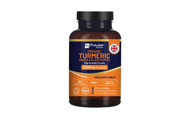 Organic Turmeric 2280mg High Strength With Black Pepper & Ginger - 180 Vegan Capsules product image