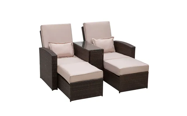 Outdoor Garden Double Rattan Sun Lounger Sofa Recliner Wicker Patio - Brown