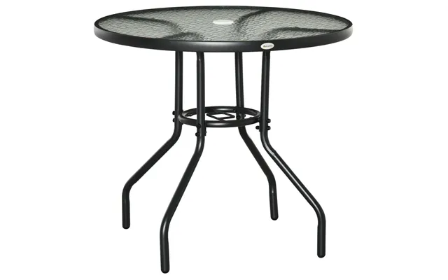 Outdoor Round Dining Table Tempered Glass Top Steel W Parasol Hole 80cm product image