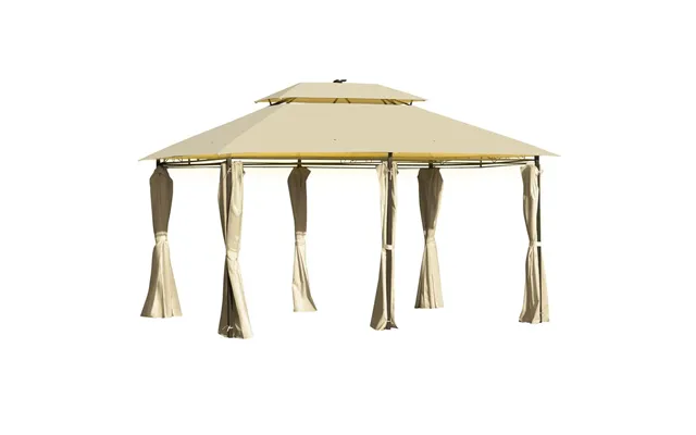 Outdoor Tent Garden Pavilion 4x3m Led Solar Light Steel Frame Khaki product image