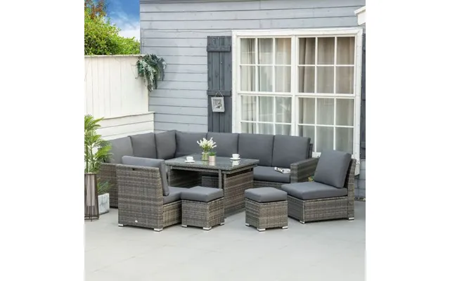 Outsunny 10-seater Sofa Sectional W Cushioned Seat - Footstools And Glass Table product image