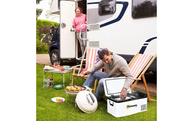 Outsunny 12v Car Refrigerator W Led Light & Foldable Handles - 18l Portable Compressor Cooler