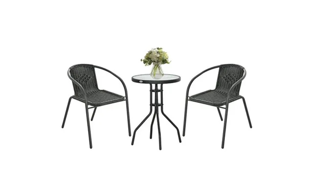 Outsunny 3 Pieces Garden Furniture Set With 2 Stackable Chairs - Black