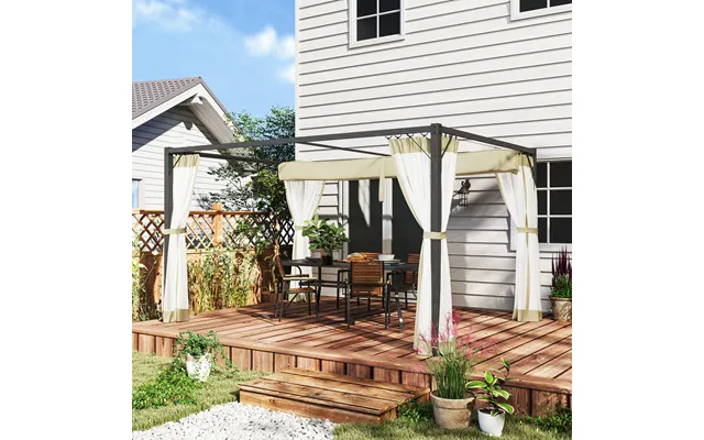 Outsunny 3 X 4m Pergola With Retractable Roof And Netting - 397l X 297w X 225hcm