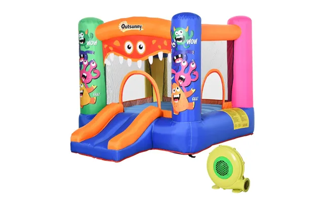 Outsunny 3-in-1 Kids Bouncy Castle With Slide Trampoline Basket - Inflatable Bounce House With Blower For Kids Age 3-8 M