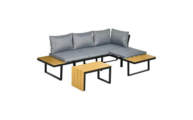 Outsunny 3pcs Patio Furniture Set - Cushions, Wood Grain Plastic Top product image