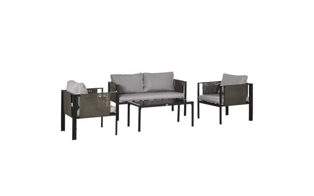 Outsunny 4 Piece Garden Sofa Set W Tempered Glass Coffee Table Padded Cushions product image