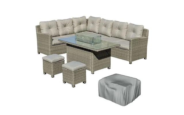 Outsunny 5 Pc Outdoor Pe Rattan L-shape Sofa Set Fire Pit Table - Grey