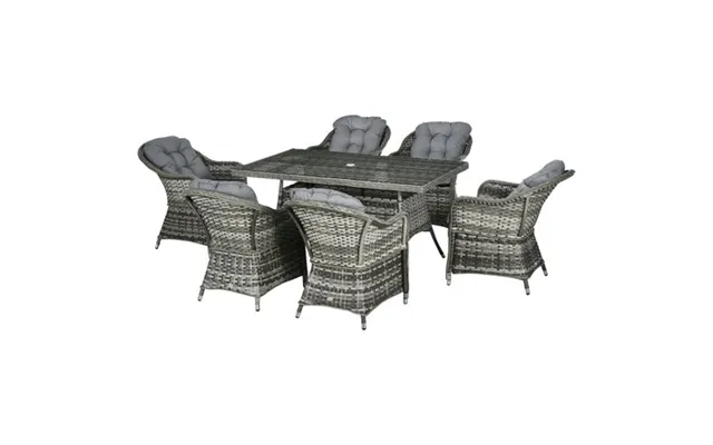 Outsunny 7 Pieces Rattan Dining Sets W Tempered Glass Umbrella Hole Table