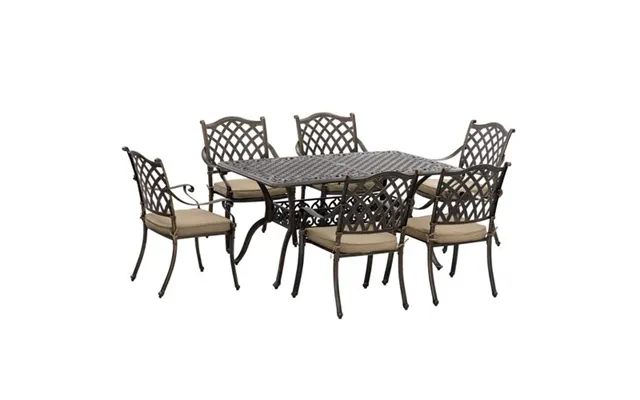 Outsunny 7-pc Cast Aluminum Patio Dining Set W Umbrella Hole & Cushion - Bronze product image