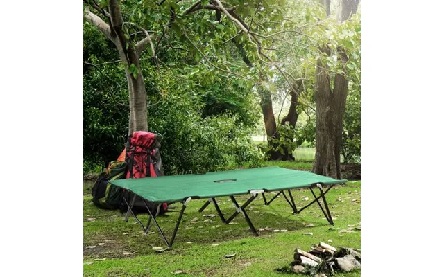 Outsunny Double Camping Bed Camping Cot Foldable Sunbed Outdoor Patio Sleeping Bed Super Light With Carry Bag Green
