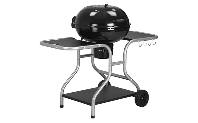 Outsunny Garden Trolley Bbq Grill - Black High-temperature Enamel Portable & Spacious Ideal For Outdoor Grilling