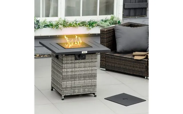 Outsunny Gas Fire Pit Table W Rain Cover - Mesh Lid & Lava Stone product image