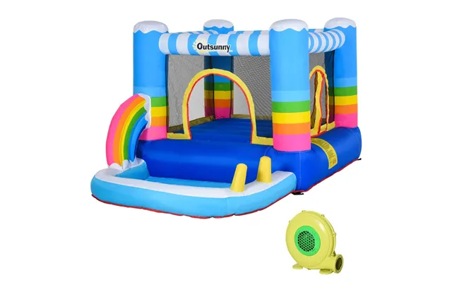 Outsunny Kids Bounce Castle Inflatable House With Trampoline Pool Climbing Wall With Inflator Carrybag - 2