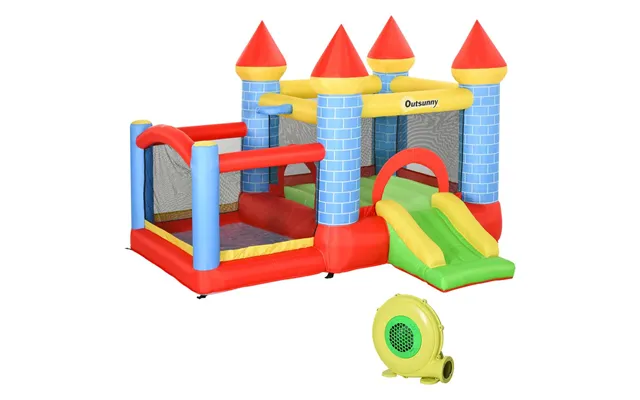 Outsunny Kids Bouncy Castle House Inflatable Trampoline Slide Water Pool Basket 4 In 1 With Blower Basketball Hoop For K