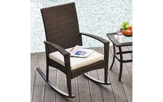 Outsunny Outdoor Pe Rattan Rocking Chair - Garden Rocking Chair Set With Armrest And Cushion product image