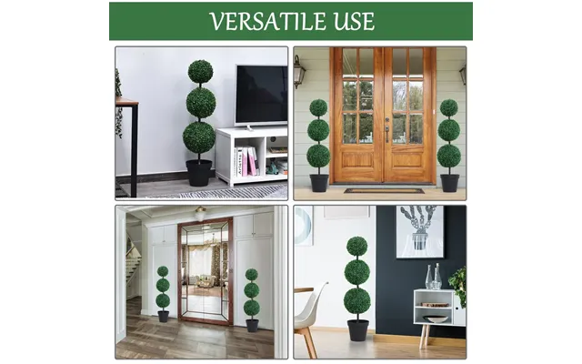 Outsunny Pe Set Of 2 Artificial Boxwood Three Balls Topiary Plant